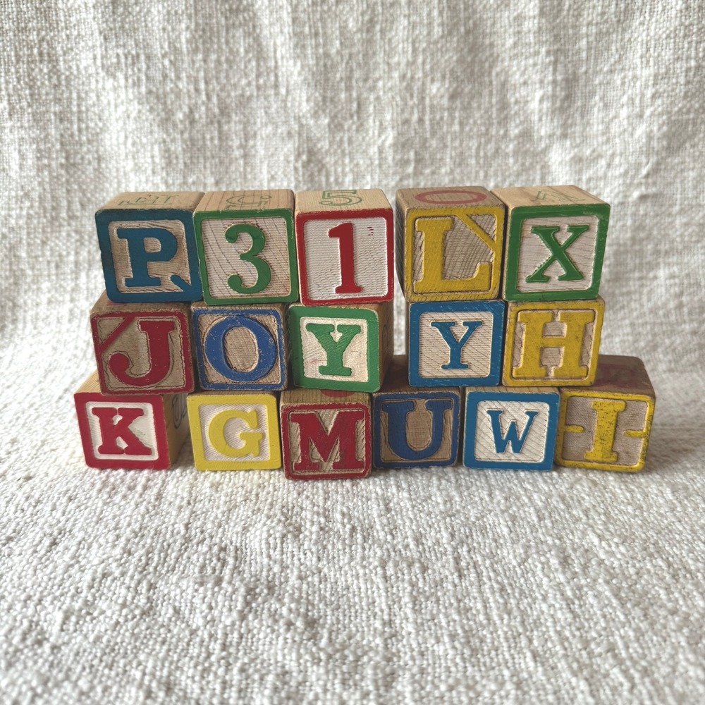 Vintage‎ Wooden Alphabet Letter Blocks Set Educational Toy ABC 123